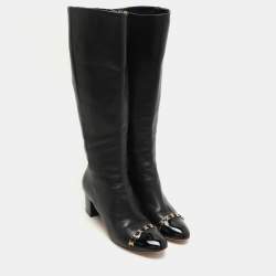 Salvatore Ferragamo Black Leather Cap Toe Nanni Knee Length Boots Size 35.5