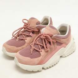 Salvatore Ferragamo Pink Suede And Mesh Skylar Low Top Sneakers Size 36.5