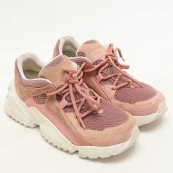 Salvatore Ferragamo Pink Suede And Mesh Skylar Low Top Sneakers Size 36.5