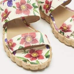 Salvatore Ferragamo Multicolor Floral Print Leather Lusia Flat Sandals Size 38.5