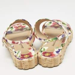 Salvatore Ferragamo Multicolor Floral Print Leather Lusia Flat Sandals Size 38.5