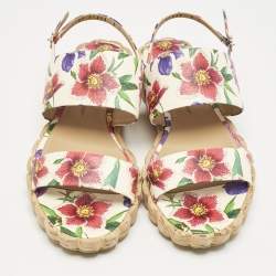 Salvatore Ferragamo Multicolor Floral Print Leather Lusia Flat Sandals Size 38.5