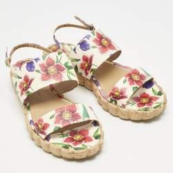 Salvatore Ferragamo Multicolor Floral Print Leather Lusia Flat Sandals Size 38.5