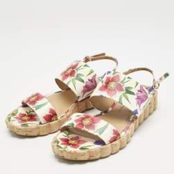 Salvatore Ferragamo Multicolor Floral Print Leather Lusia Flat Sandals Size 38.5