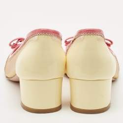 Salvatore Ferragamo Cream Mesh and Patent Leather Elinda Block Heel Pumps Size 37