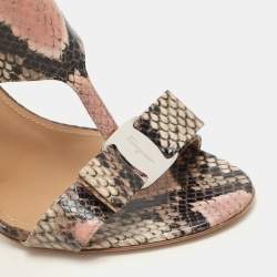 Salvatore Ferragamo Multicolor Python Embossed Leather Bow T Strap Sandals Size 39.5