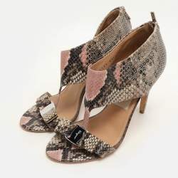 Salvatore Ferragamo Multicolor Python Embossed Leather Bow T Strap Sandals Size 39.5