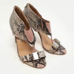 Salvatore Ferragamo Multicolor Python Embossed Leather Bow T Strap Sandals Size 39.5