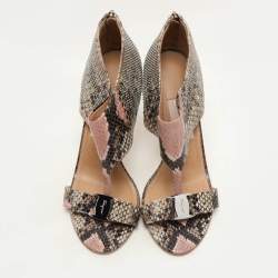 Salvatore Ferragamo Multicolor Python Embossed Leather Bow T Strap Sandals Size 39.5