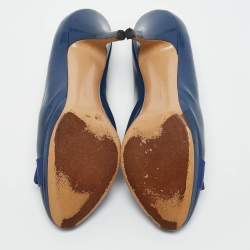 Salvatore Ferragamo Blue Patent Leather Vara Bow Pumps Size 39