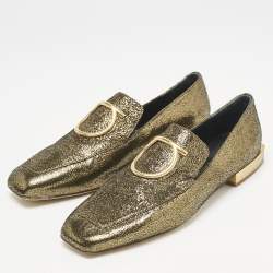 Salvatore Ferragamo Gold Foil Leather Lana Loafers Size 35