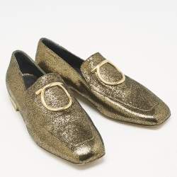 Salvatore Ferragamo Gold Foil Leather Lana Loafers Size 35