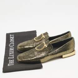 Salvatore Ferragamo Gold Foil Leather Lana Loafers Size 35