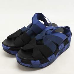 Salvatore Ferragamo Blue/Black Colorblock Stretch Fabric Wedge Platform Sandals Size 39