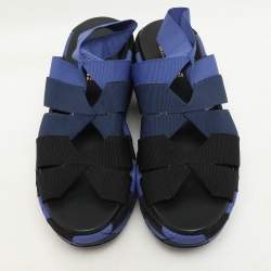 Salvatore Ferragamo Blue/Black Colorblock Stretch Fabric Wedge Platform Sandals Size 39
