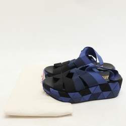 Salvatore Ferragamo Blue/Black Colorblock Stretch Fabric Wedge Platform Sandals Size 39