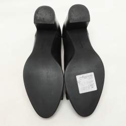 Salvatore Ferragamo Black Lizard Embossed Leather Vara Bow Block Heels Pumps Size 39