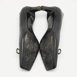 Pre Owned Salvatore Ferragamo Black Leather Square Toe Pumps Size 37