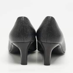 Pre Owned Salvatore Ferragamo Black Leather Square Toe Pumps Size 37