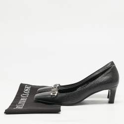 Pre Owned Salvatore Ferragamo Black Leather Square Toe Pumps Size 37