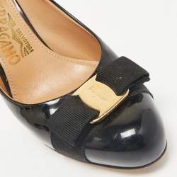 Salvatore Ferragamo Black Patent Leather Vara Bow Pumps Size 37