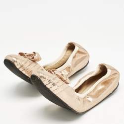 Salvatore Ferragamo Metallic Rose Gold Suede My Joy Scrunch Ballet Flats Size 40.5
