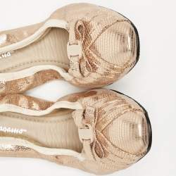 Salvatore Ferragamo Metallic Rose Gold Suede My Joy Scrunch Ballet Flats Size 40.5