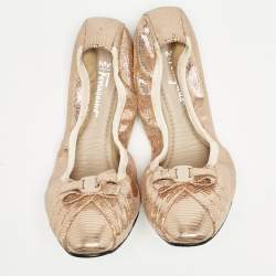 Salvatore Ferragamo Metallic Rose Gold Suede My Joy Scrunch Ballet Flats Size 40.5