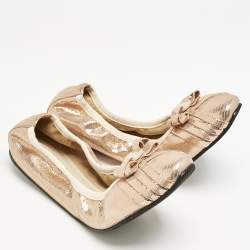 Salvatore Ferragamo Metallic Rose Gold Suede My Joy Scrunch Ballet Flats Size 40.5