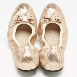 Salvatore Ferragamo Metallic Rose Gold Suede My Joy Scrunch Ballet Flats Size 40.5