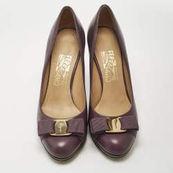 Salvatore Ferragamo Dark Purple Leather Tina Pumps Size 37.5