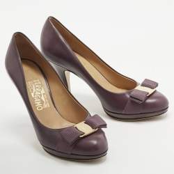 Salvatore Ferragamo Dark Purple Leather Tina Pumps Size 37.5