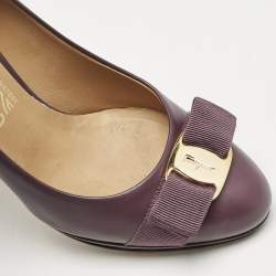 Salvatore Ferragamo Dark Purple Leather Tina Pumps Size 37.5