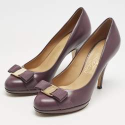 Salvatore Ferragamo Dark Purple Leather Tina Pumps Size 37.5