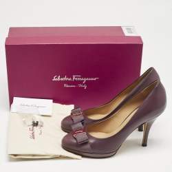 Salvatore Ferragamo Dark Purple Leather Tina Pumps Size 37.5