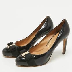 Salvatore Ferragamo Black Patent Leather Vara Bow Pumps Size 37