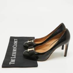 Salvatore Ferragamo Black Patent Leather Vara Bow Pumps Size 37