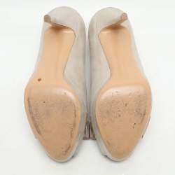Salvatore Ferragamo Gold Nubuck Leather Talia Peep Toe Pumps Size 36