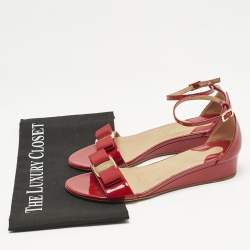 Salvatore Ferragamo Red Patent Leather Vara Bow Ankle Strap Sandals Size 36