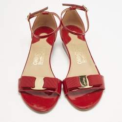 Salvatore Ferragamo Red Patent Leather Vara Bow Ankle Strap Sandals Size 36