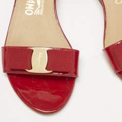 Salvatore Ferragamo Red Patent Leather Vara Bow Ankle Strap Sandals Size 36
