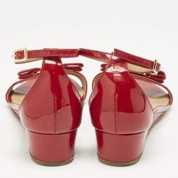 Salvatore Ferragamo Red Patent Leather Vara Bow Ankle Strap Sandals Size 36