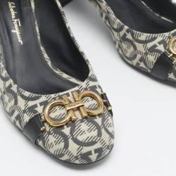 Salvatore Ferragamo Grey/Beige Gancini Canvas Garda Pumps Size 40.5