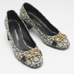 Salvatore Ferragamo Grey/Beige Gancini Canvas Garda Pumps Size 40.5