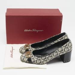 Salvatore Ferragamo Grey/Beige Gancini Canvas Garda Pumps Size 40.5