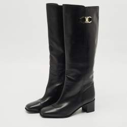 Salvatore Ferragamo Black Leather Gancini Knee Length Boots Size 38