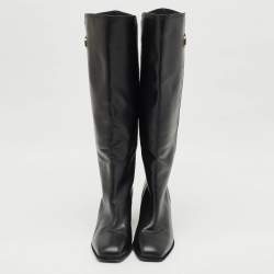 Salvatore Ferragamo Black Leather Gancini Knee Length Boots Size 38