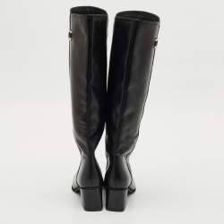 Salvatore Ferragamo Black Leather Gancini Knee Length Boots Size 38