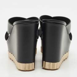 Salvatore Ferragamo Black Leather Nicosia Wedge Sandals Size 37