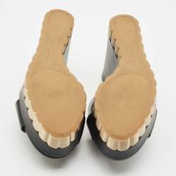 Salvatore Ferragamo Black Leather Nicosia Wedge Sandals Size 37